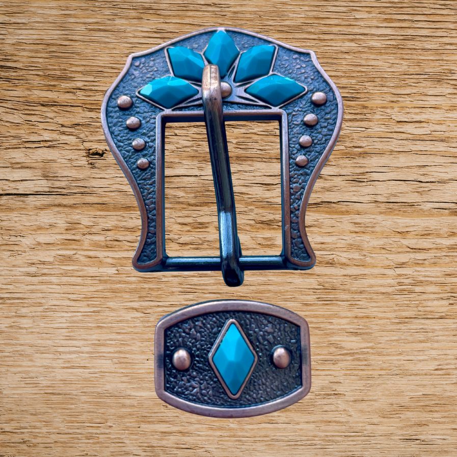 Bronze Cactus Flower Buckle with Turquoise 19mm