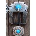 Antique Bronze Petal Buckle and Keeper with Turquoise Stone