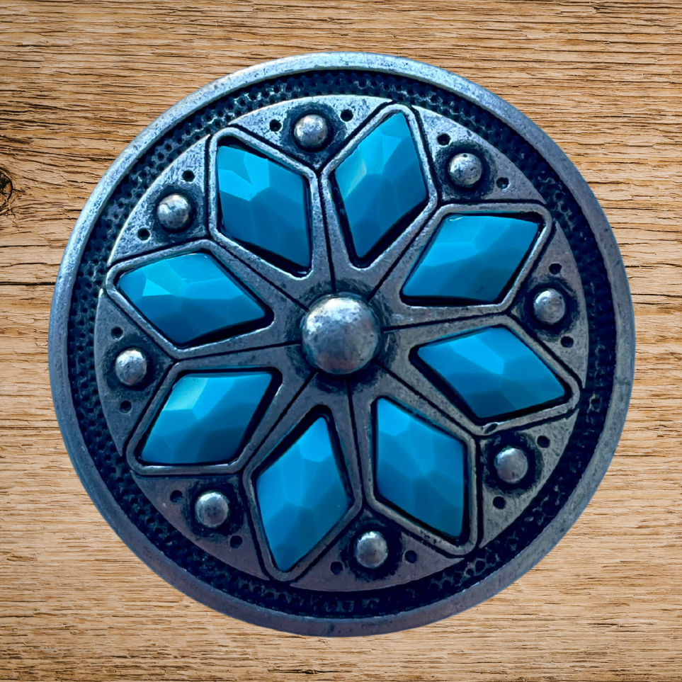 Antique Silver Flower Concho 38mm Turquoise