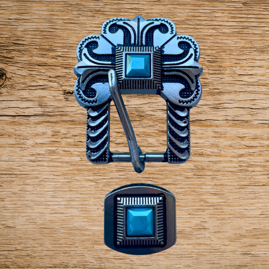 Antique Silver Scroll Buckle 19mm Turquoise