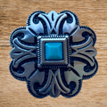 Antique Silver Scroll Concho 33mm Turquoise