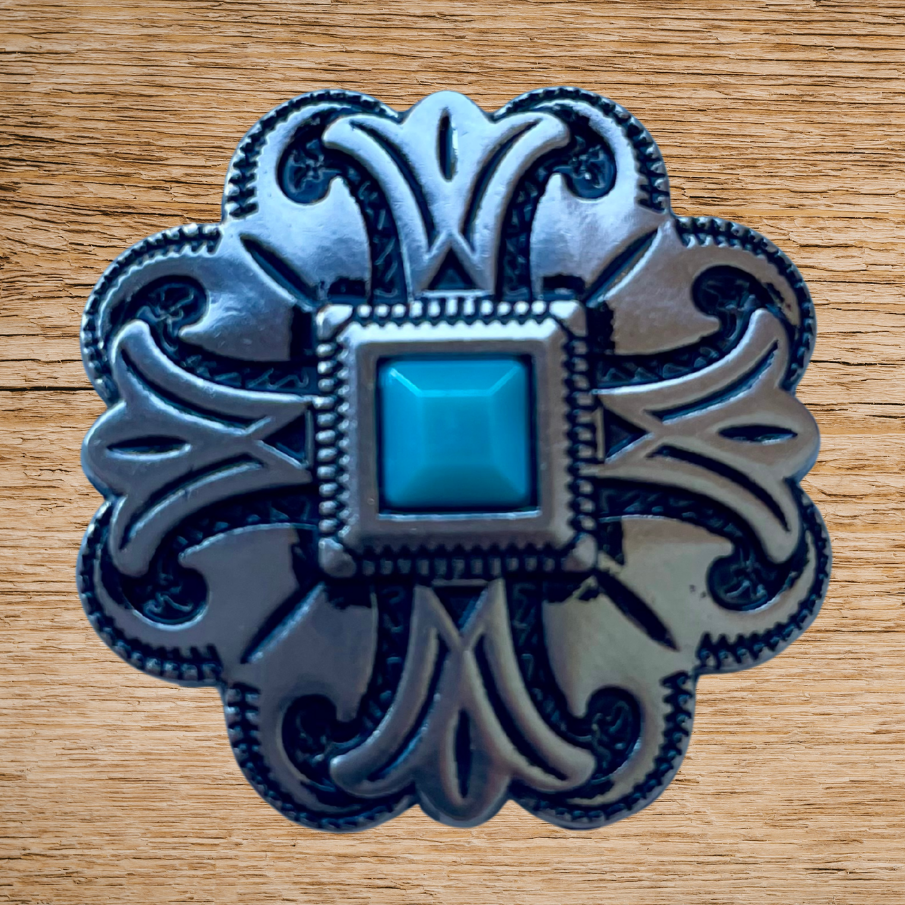 Antique Silver Scroll Concho 33mm Turquoise