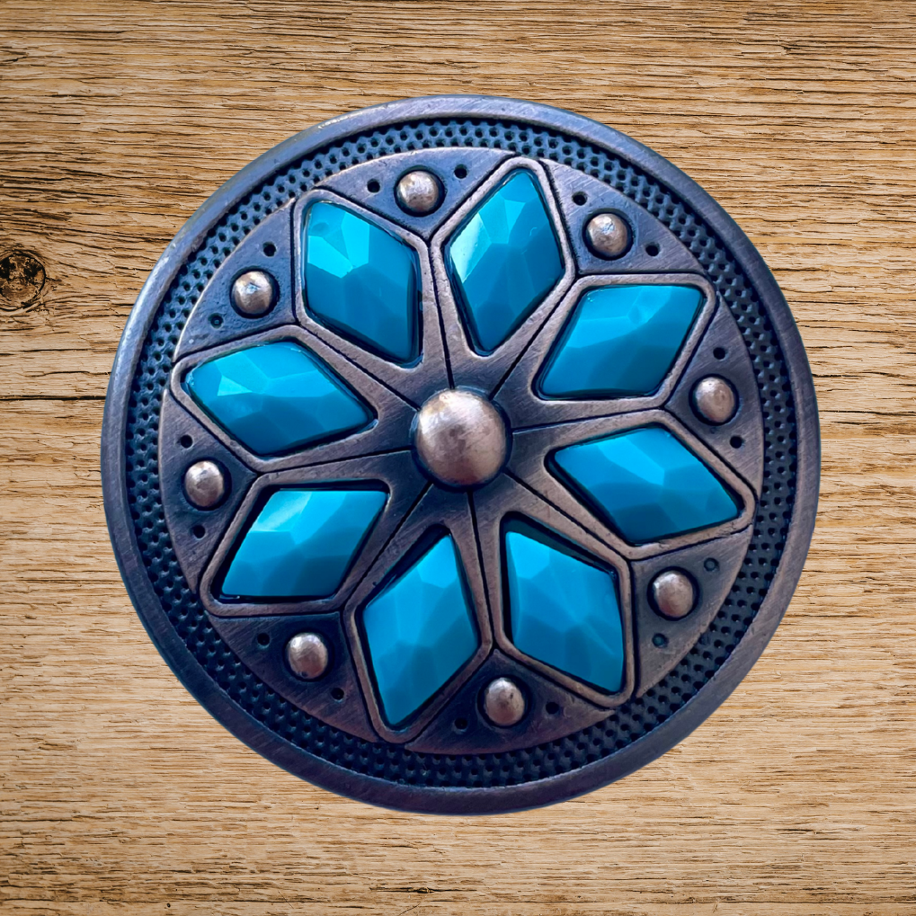 Cactus Flower Concho Bronze with Turquoise 1.5"