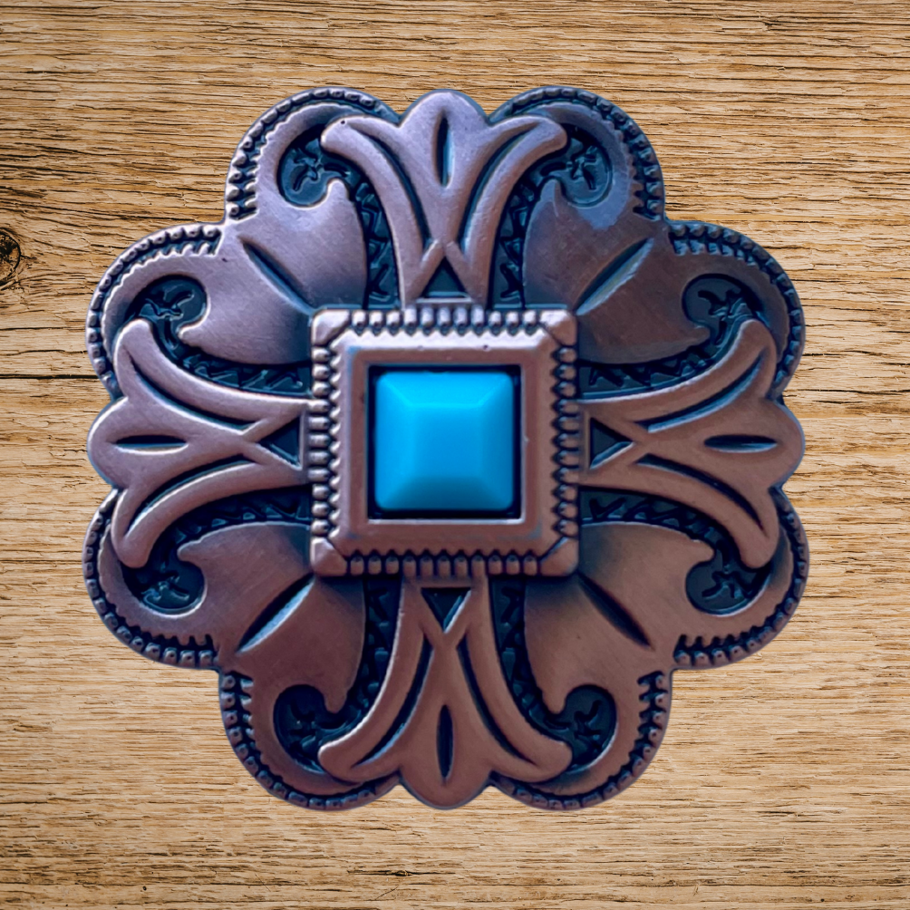 Bronze Scroll Concho 33mm Turquoise 1"