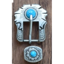 Silver Petal Buckle and Keeper with Turquoise Stone 19mm